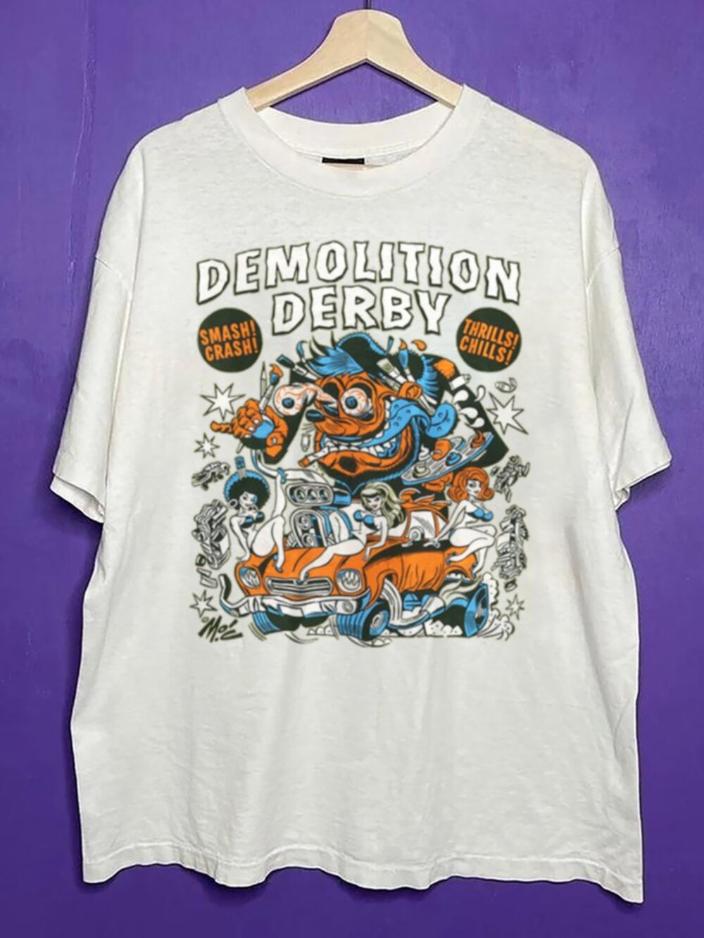 Vintage Demolition Derby Unisex White Graphic T Shirt, Demolition Derby Shirt